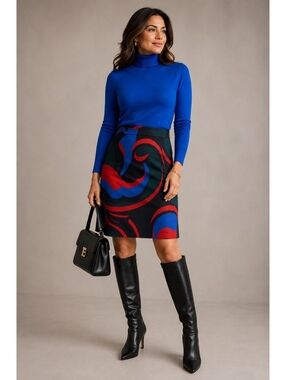 ESCADA SPORT Designer Abstract Print Modal Stretch Skirt Blue Red US 12